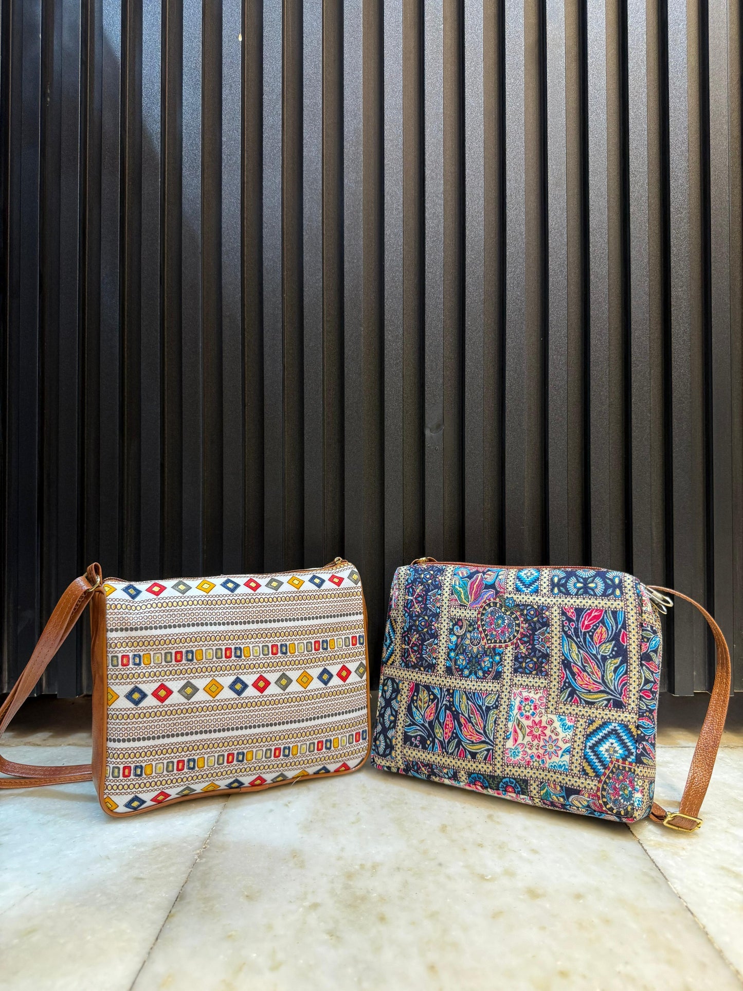 Boho Essence Dual-Tone Sling Bag for Women (Pack of 2) (L.Blue & White)