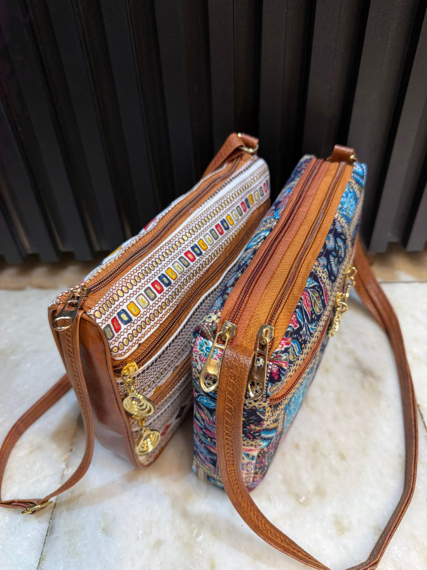 Boho Essence Dual-Tone Sling Bag for Women (Pack of 2) (L.Blue & White)