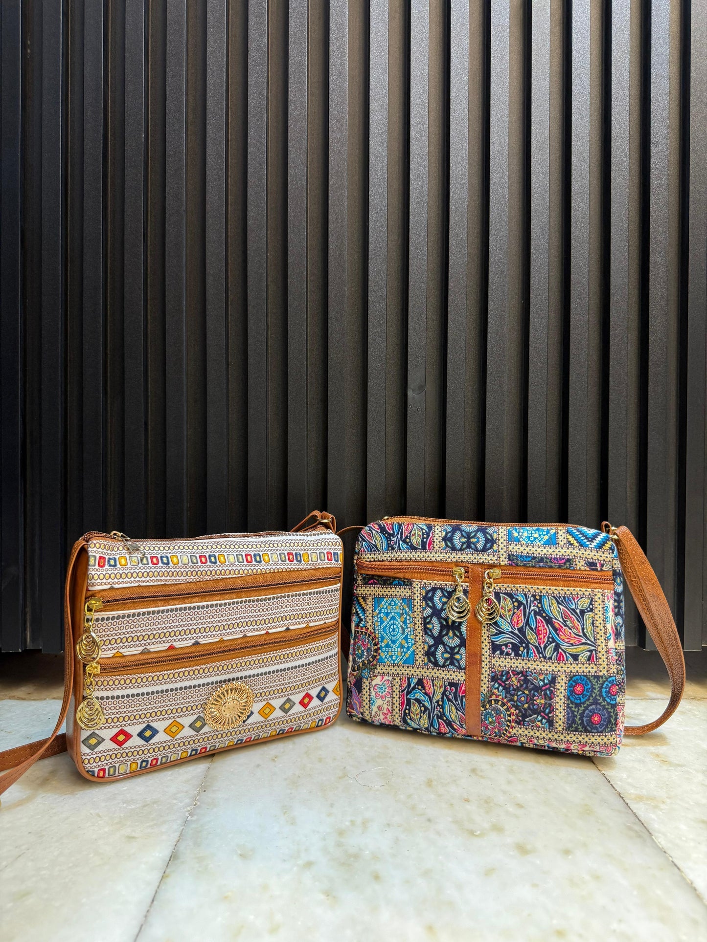 Boho Essence Dual-Tone Sling Bag for Women (Pack of 2) (L.Blue & White)