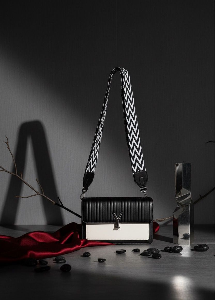 Black Monochrome Luxe Flap Bag for Women