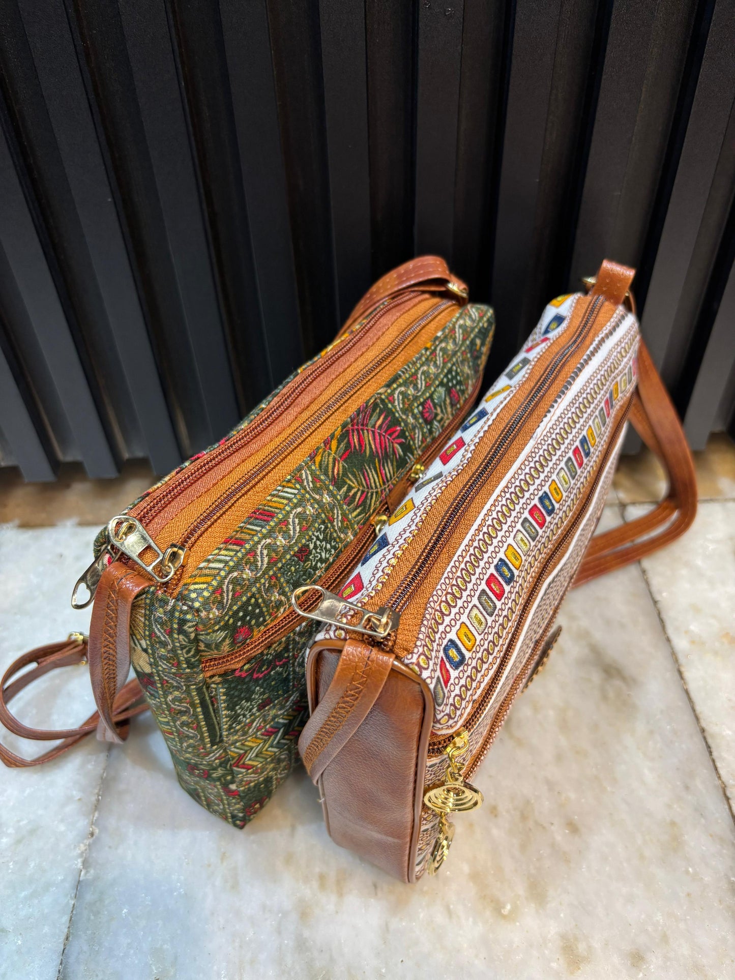 Boho Dream Dual-Tone Sling Bag for Women (Pack of 2) (Green & White)