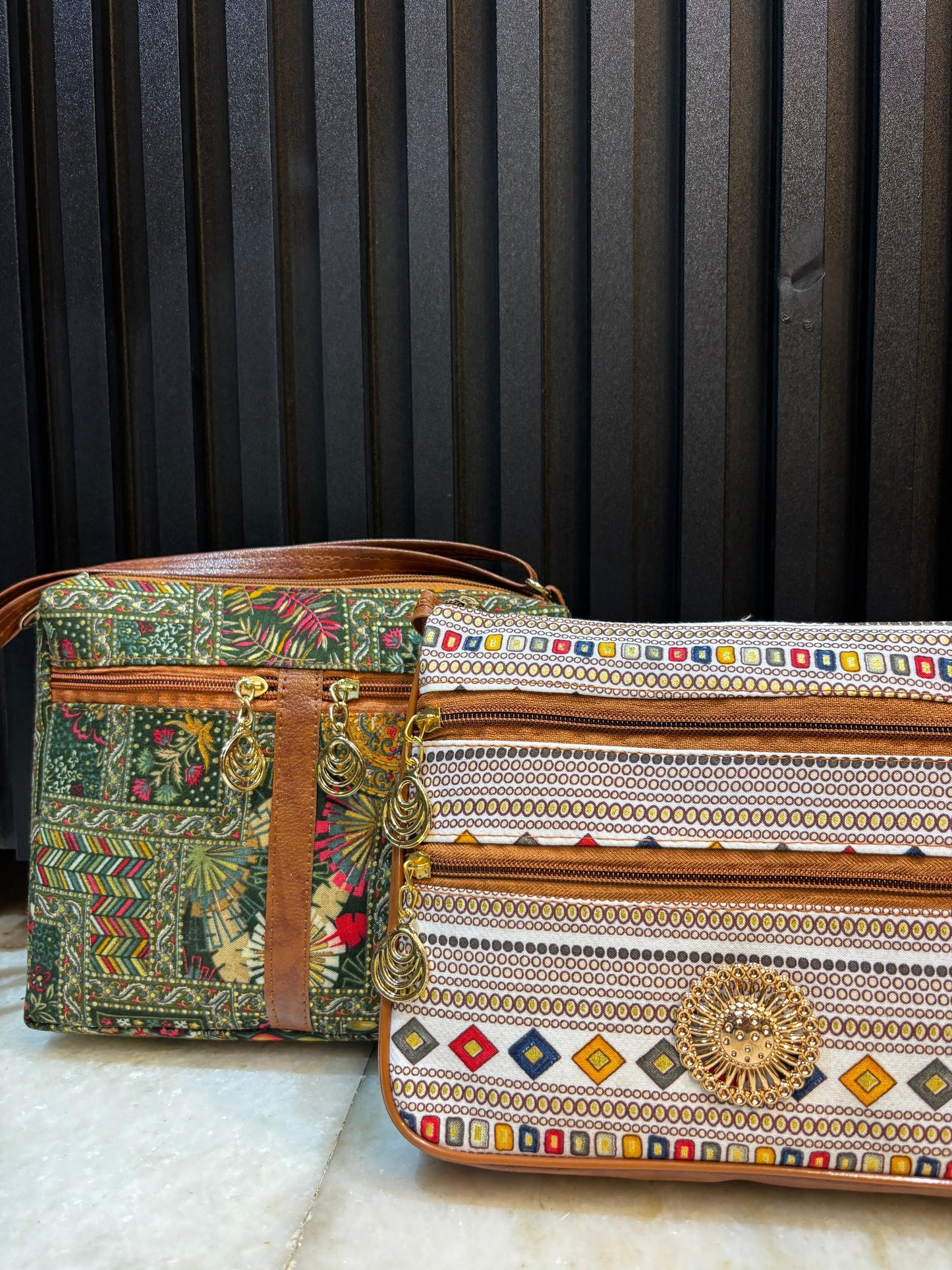 Boho Dream Dual-Tone Sling Bag for Women (Pack of 2) (Green & White)