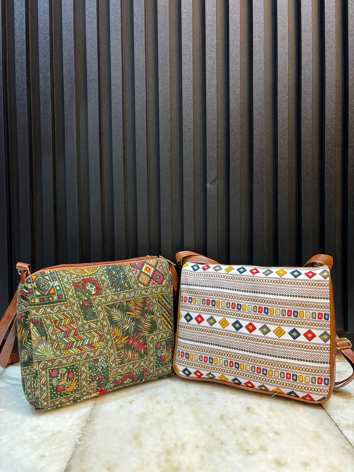 Boho Dream Dual-Tone Sling Bag for Women (Pack of 2) (Green & White)